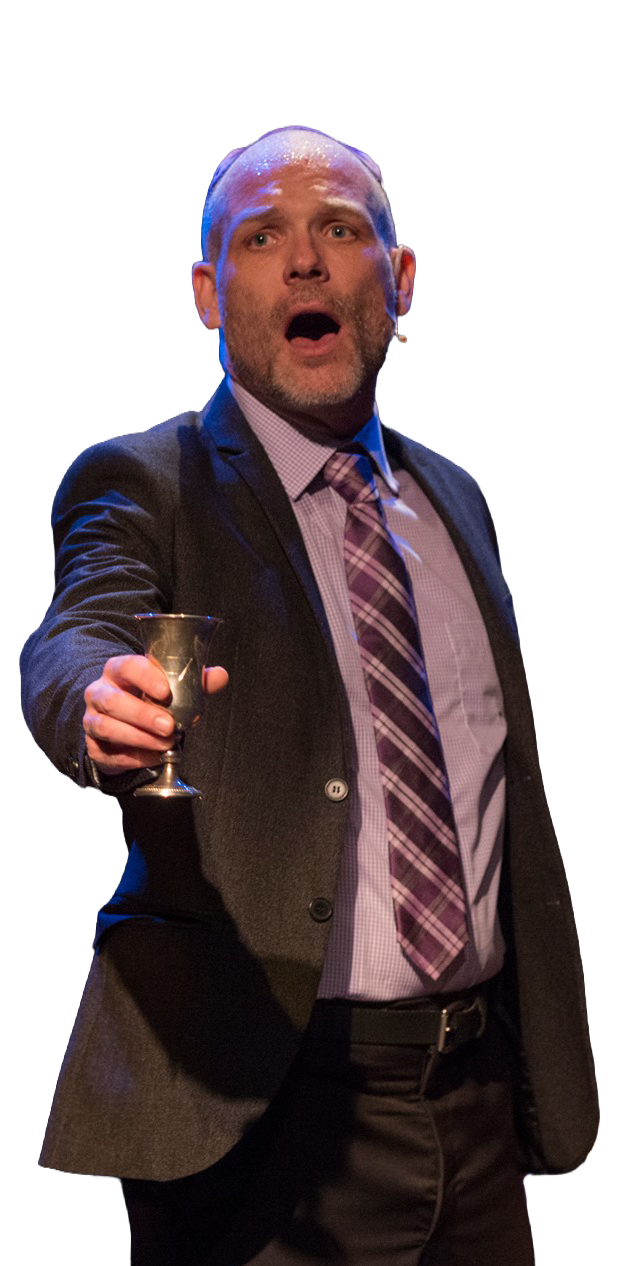 Performer Holding Out Cup while Singing